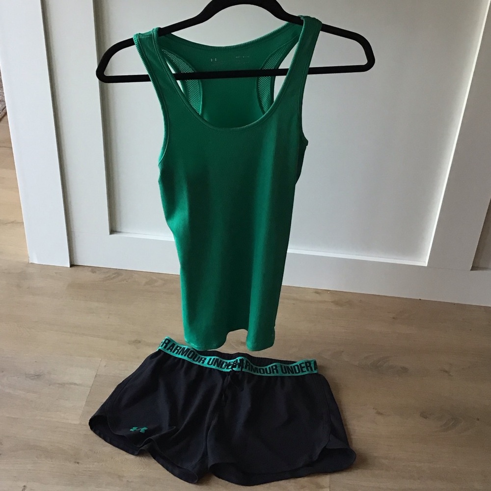 Women’s M Under Armour Emerald Green Tank and Black Shorts Set